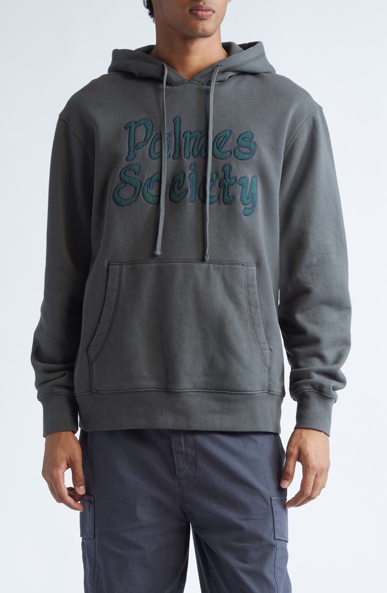 PALMES Society Logo Appliqué Hoodie, Main, color, Charcoal