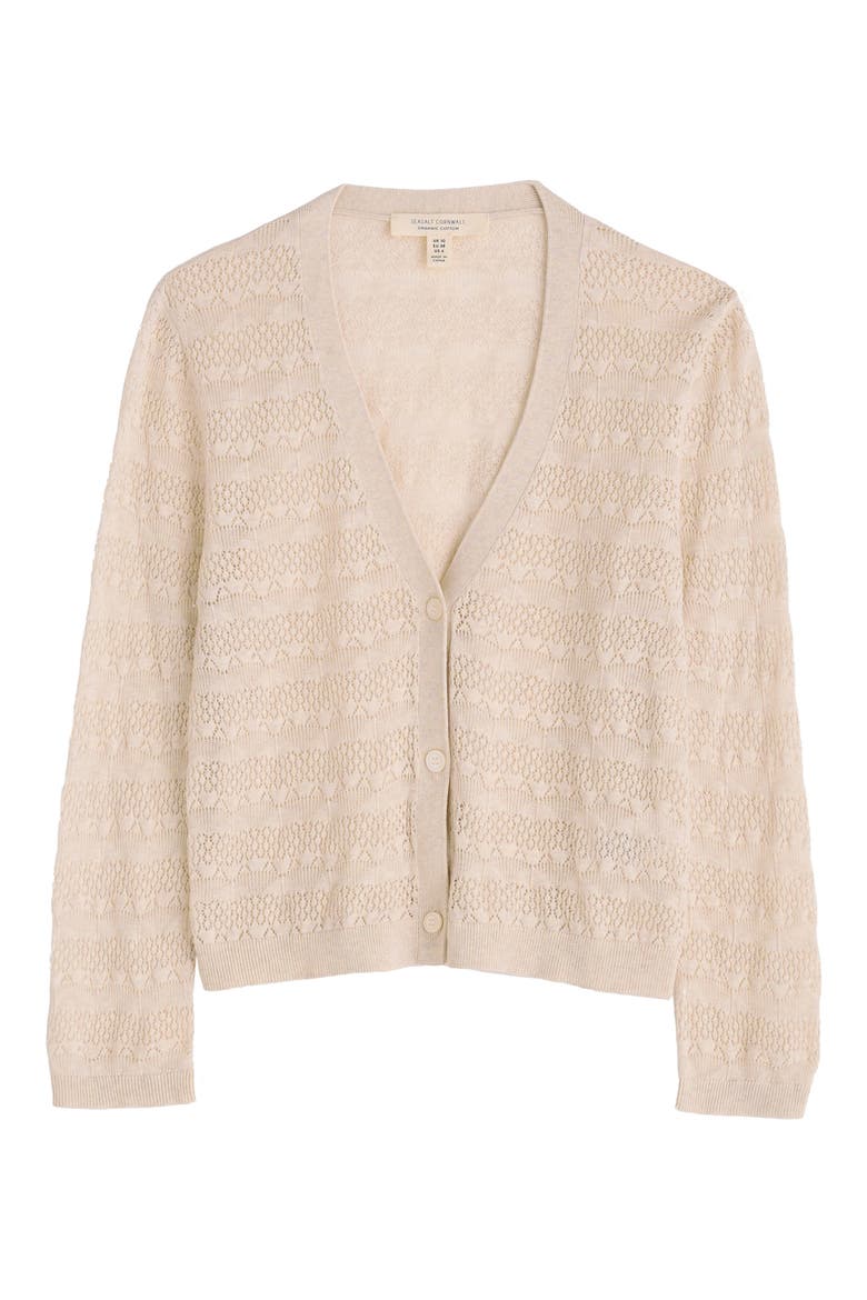 Sweet Day Pointelle Organic Cotton Cardigan, Alternate, color, KNIT MELANGE CHALK