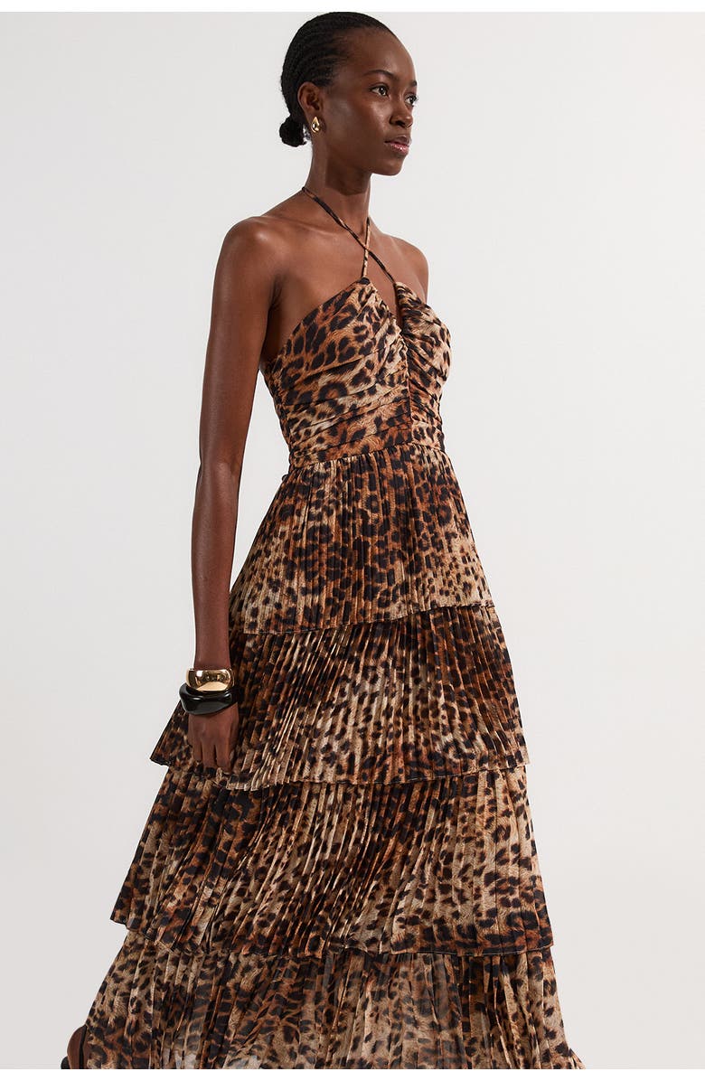 Karen Millen Tiered Halterneck Midi Dress, Alternate, color, Animal