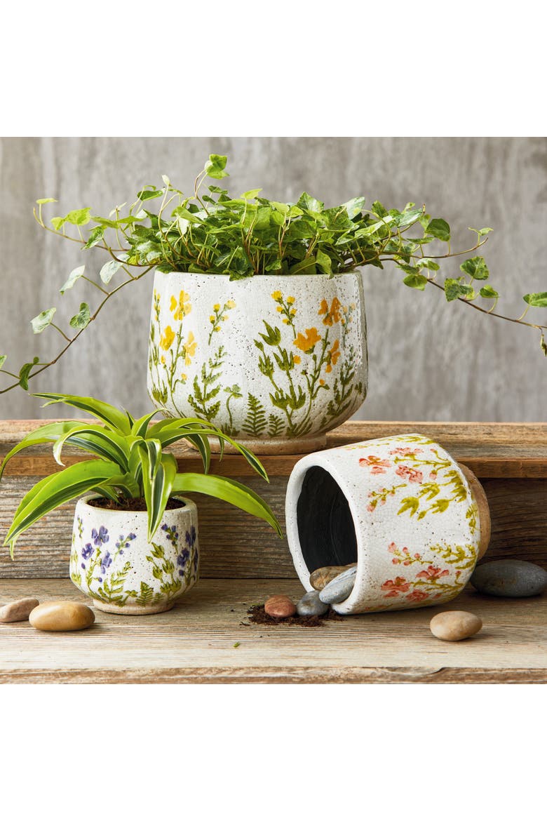Wild Flower Footed Planter Large Multi Terracotta Spring, Alternate, color, Beige