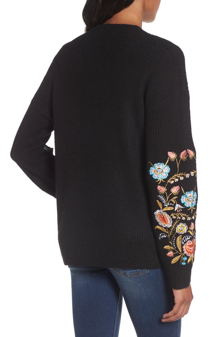 Embroidered Cardigan, Alternate, color, BLACK