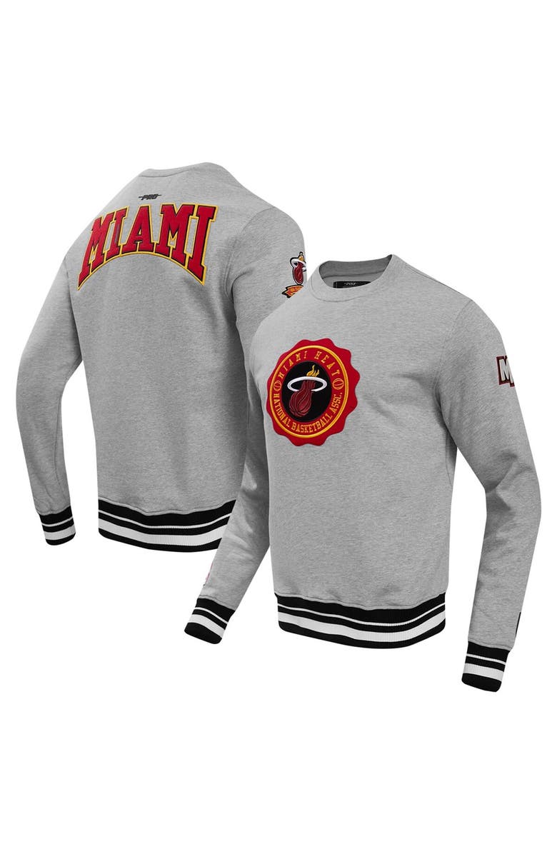 PRO STANDARD Men's Pro Standard Heather Gray Miami Heat Crest Emblem Pullover Sweatshirt, Main, color, Heather Gray