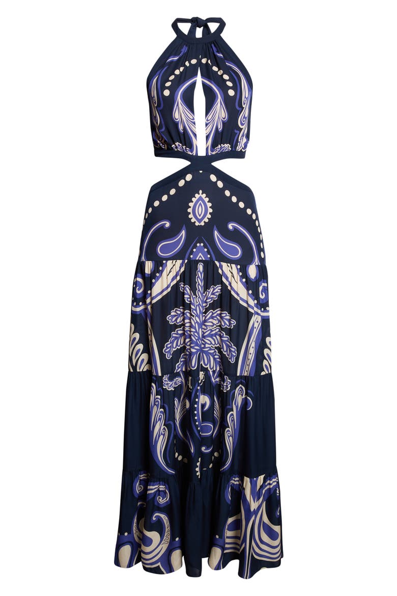 Floral Paisley Double Silk Georgette Maxi Dress, Alternate, color, NAVY / ECRU