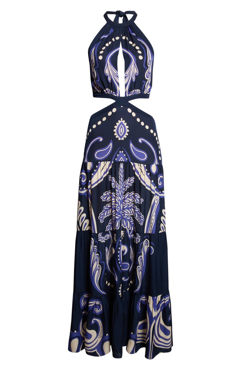 Johanna Ortiz Floral Paisley Double Silk Georgette Maxi Dress, Alternate, color, Navy / Ecru