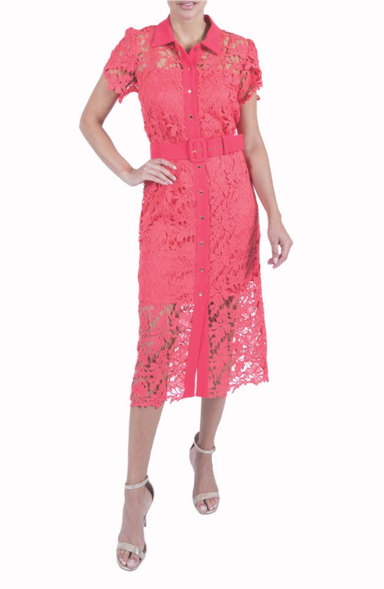 Julia Jordan Lace Midi Shirtdress, Main, color, 