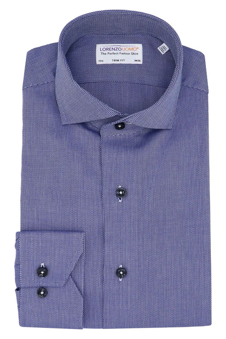Textured Long Sleeve Trim Fit Shirt, Main, color, NAVY
