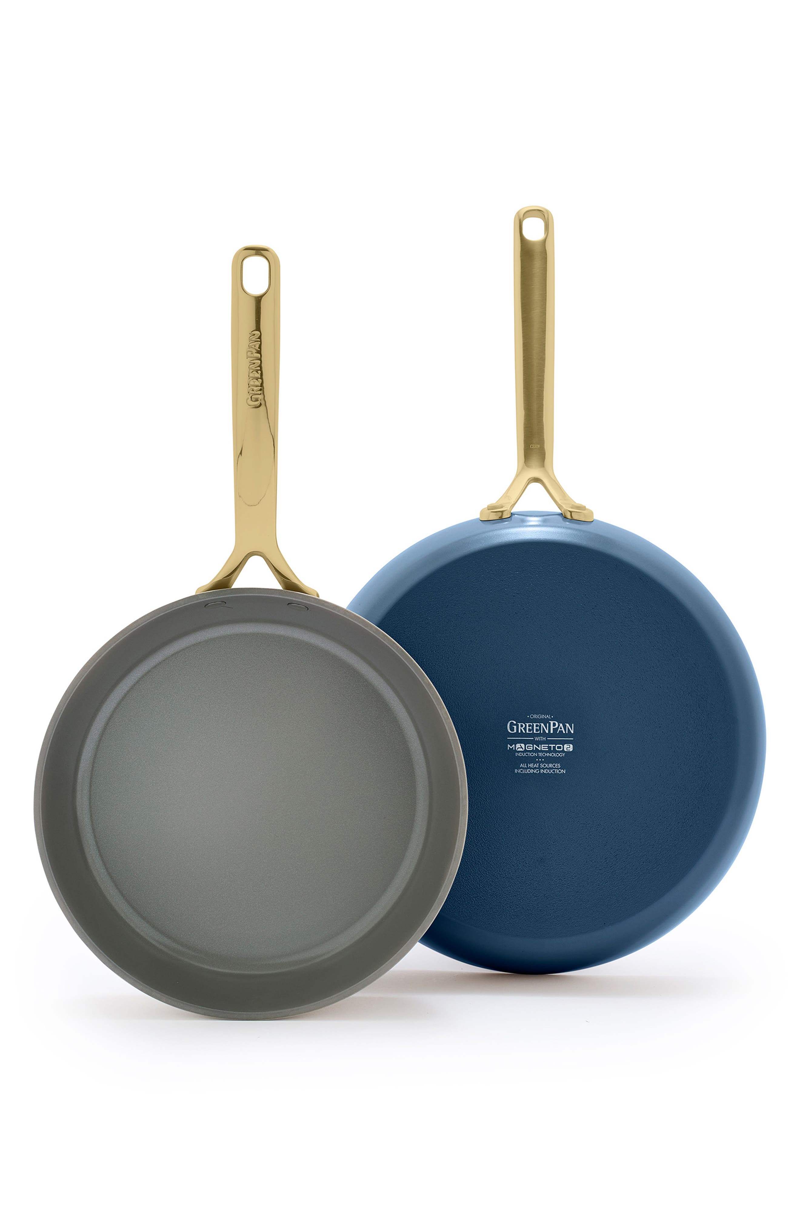 GreenPan GP5 Set of 2 Stainless Steel Nonstick Frying Pans in Marine 