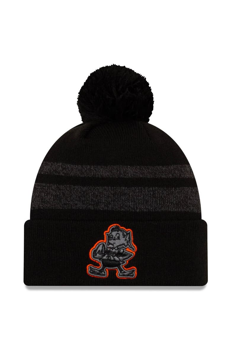 New Era Men's New Era Black Cleveland Browns Dispatch Cuffed Knit Hat With Pom, Main, color, 