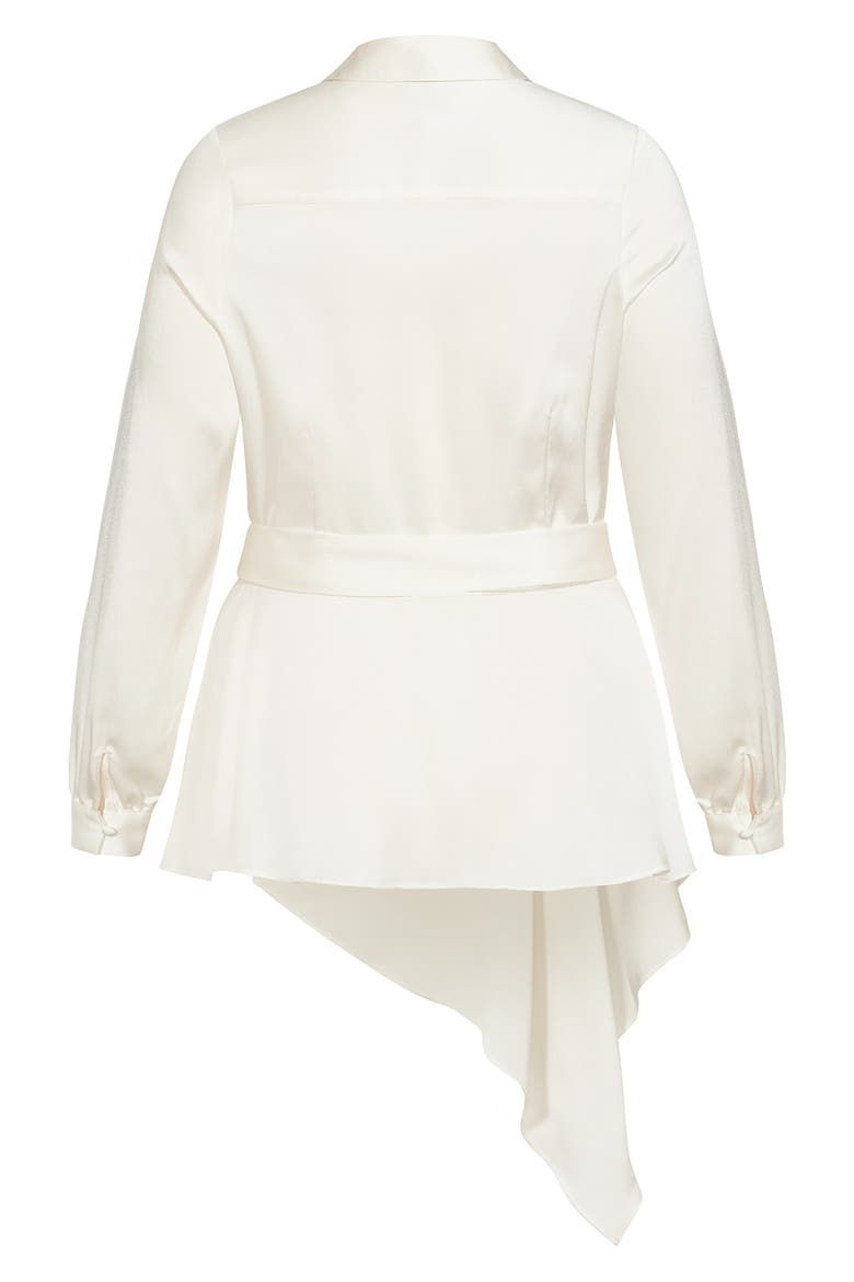 Tie 'N' Flow Asymmetric Satin Wrap Blouse, Alternate, color, PEARL