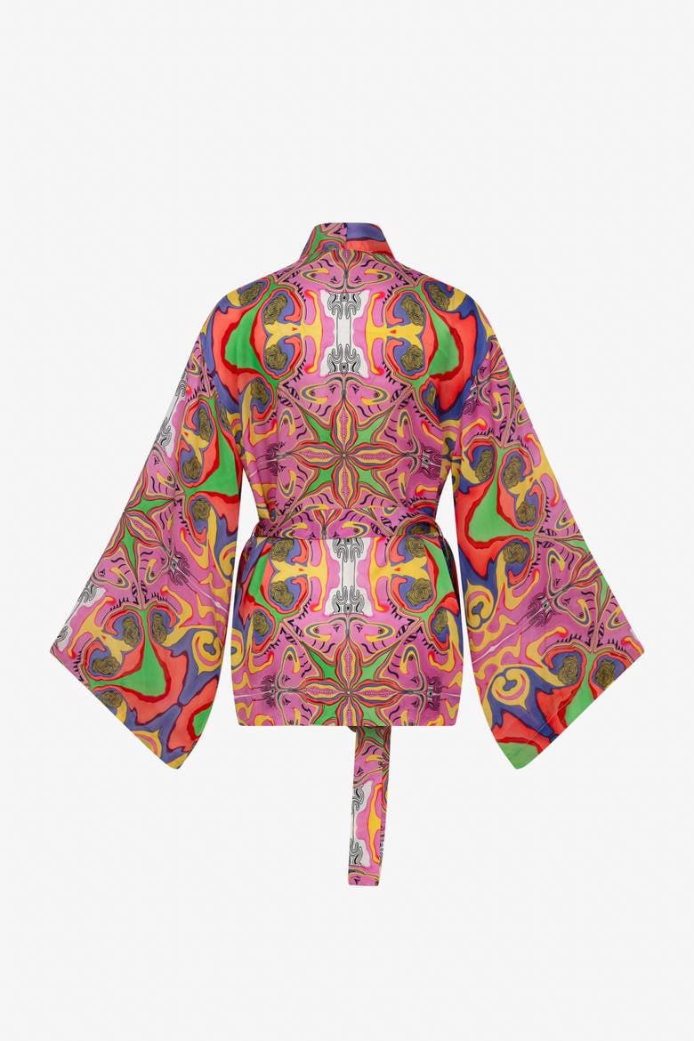 Psychedelic Printed Blushwave Short Caftan, Main, color, Pink