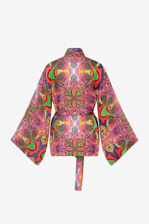 Psychedelic Printed Blushwave Short Kimono