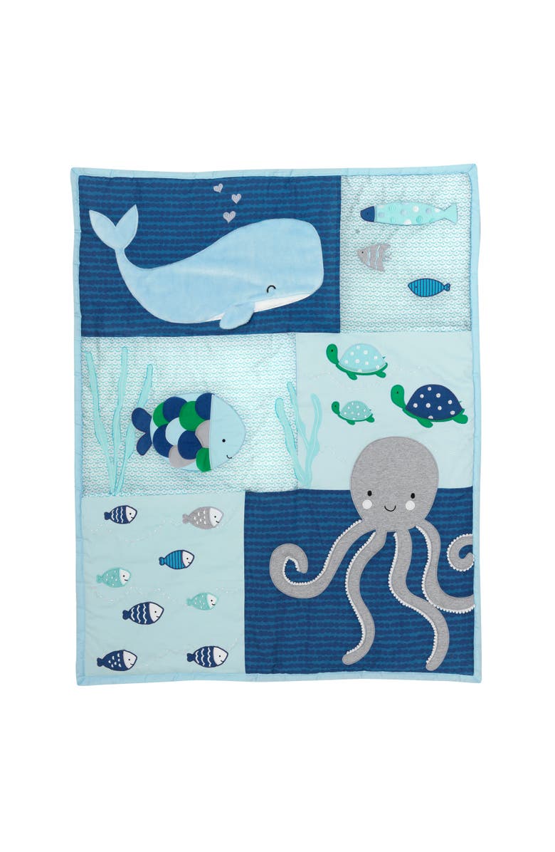 Lambs & Ivy Oceania Whale with Octopus and Fish Nautical Ocean 6-Piece Nursery Baby Crib Bedding Set, Alternate, color, Blue