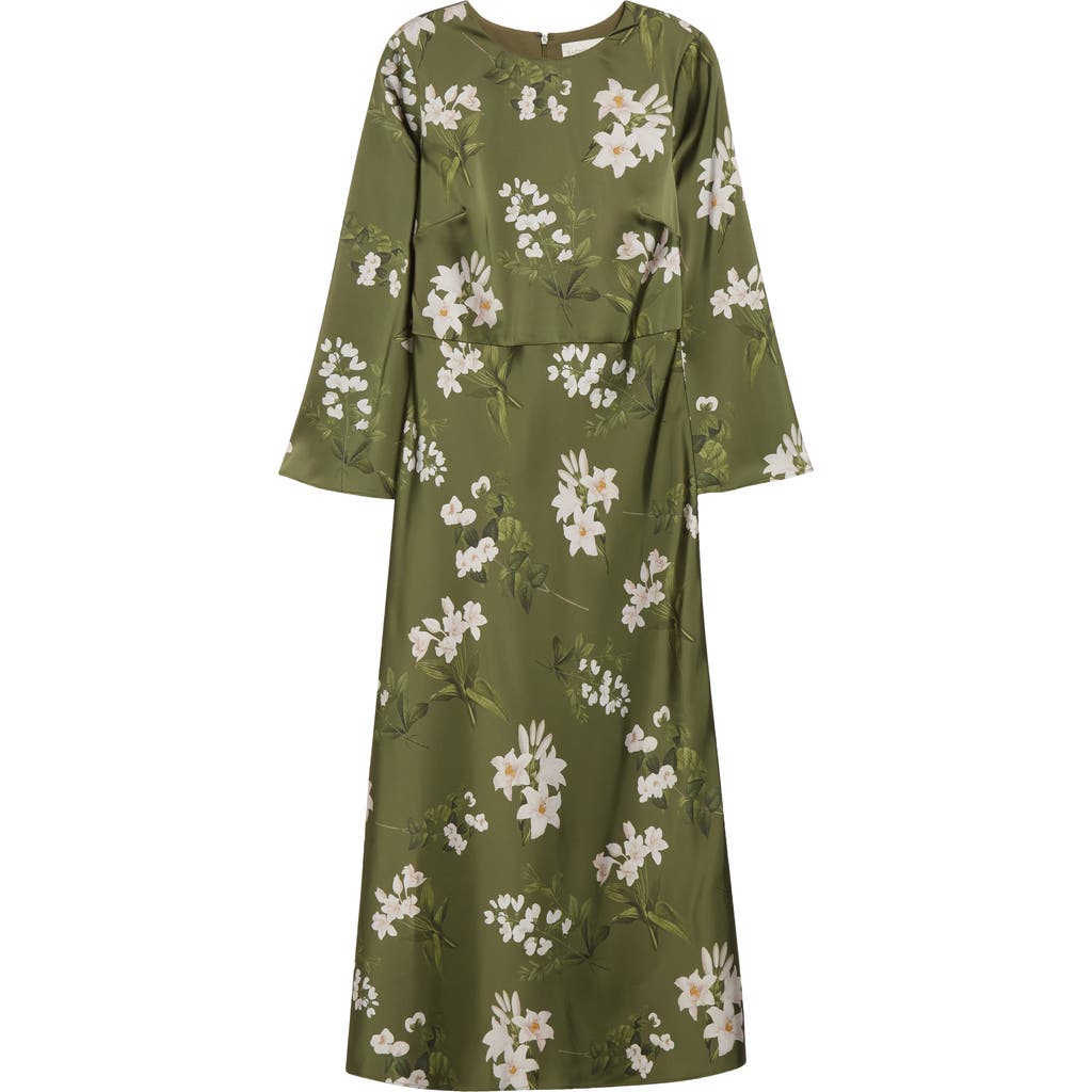 Sachin & Babi Tyra Floral Long Sleeve Satin Midi Dress In Green