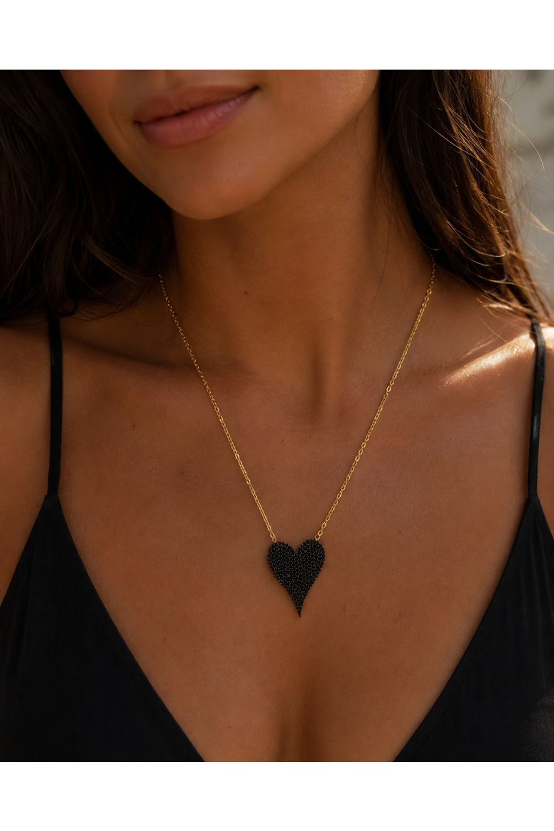 Elongated Black Heart Necklace, Alternate, color, Black