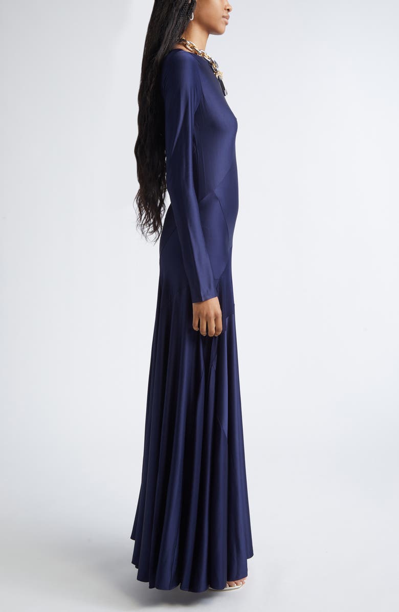 Rabanne Long Sleeve Godet Detail Jersey Maxi Dress, Alternate, color,