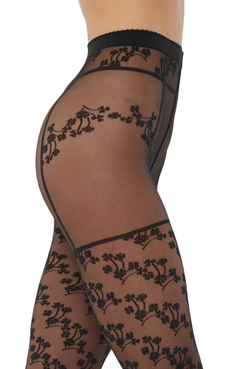 Wolford Floral Faux Garter Tights, Alternate, color, 