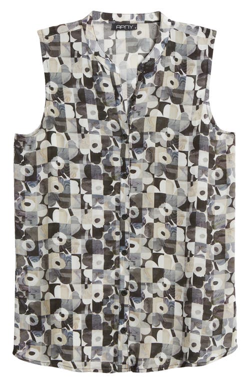 Apny Print Chiffon Button-up Sleeveless Top In Black/white