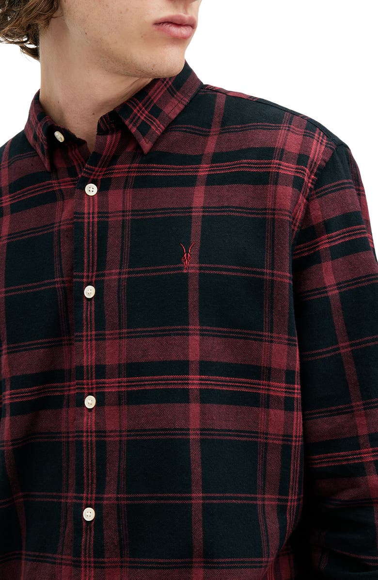 AllSaints Thorn Plaid Flannel Button-Up Shirt, Alternate, color,