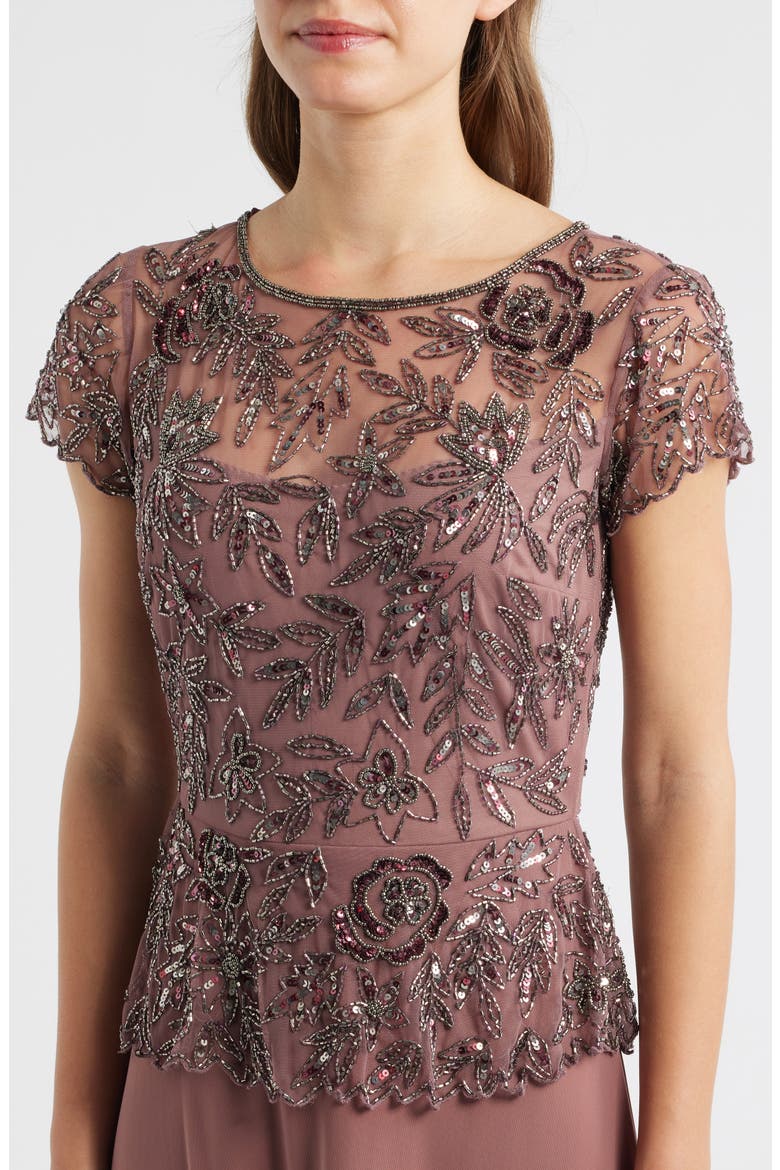 Beaded Mesh Mock Two-Piece Gown, Alternate, color, MAUVE