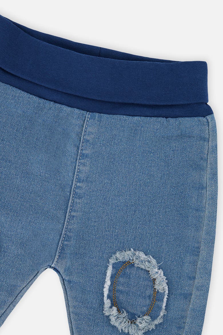 French Terry Denim Knee Patch Foldover Waist Evolutive Pants, Alternate, color, Light Blue Denim