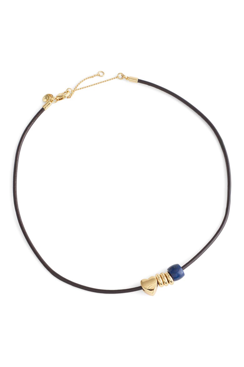 Lapis Lazuli Charm Leather Choker Necklace, Main, color, DARK CAROB