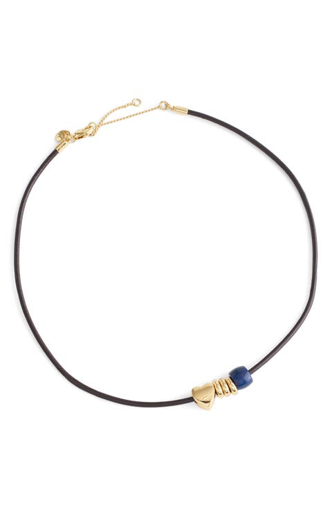 Lapis Lazuli Charm Leather Choker Necklace