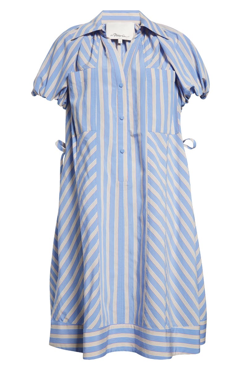 3.1 Phillip Lim Stripe Puff Sleeve Cotton Blend Shirtdress, Alternate, color, Oxford Blue Multi