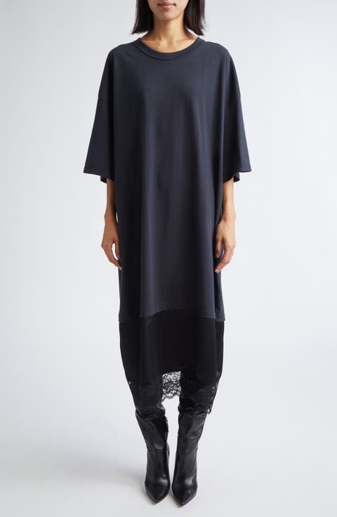 Lipstick Lace Trim Graphic T-Shirt Dress