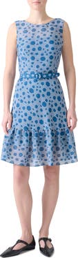 Akris punto Stripe Dot Belted Seersucker Dress