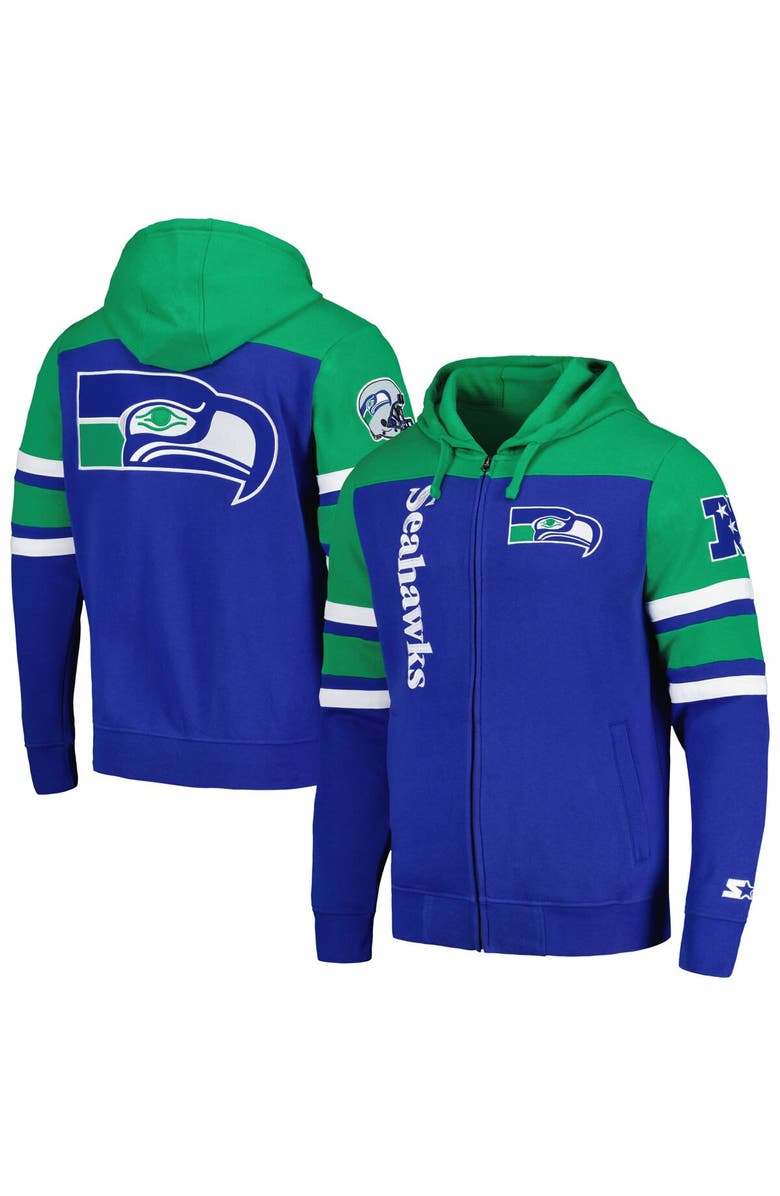 STARTER Men's Starter  Royal/Green Seattle Seahawks Extreme Full-Zip Hoodie, Main, color, 
