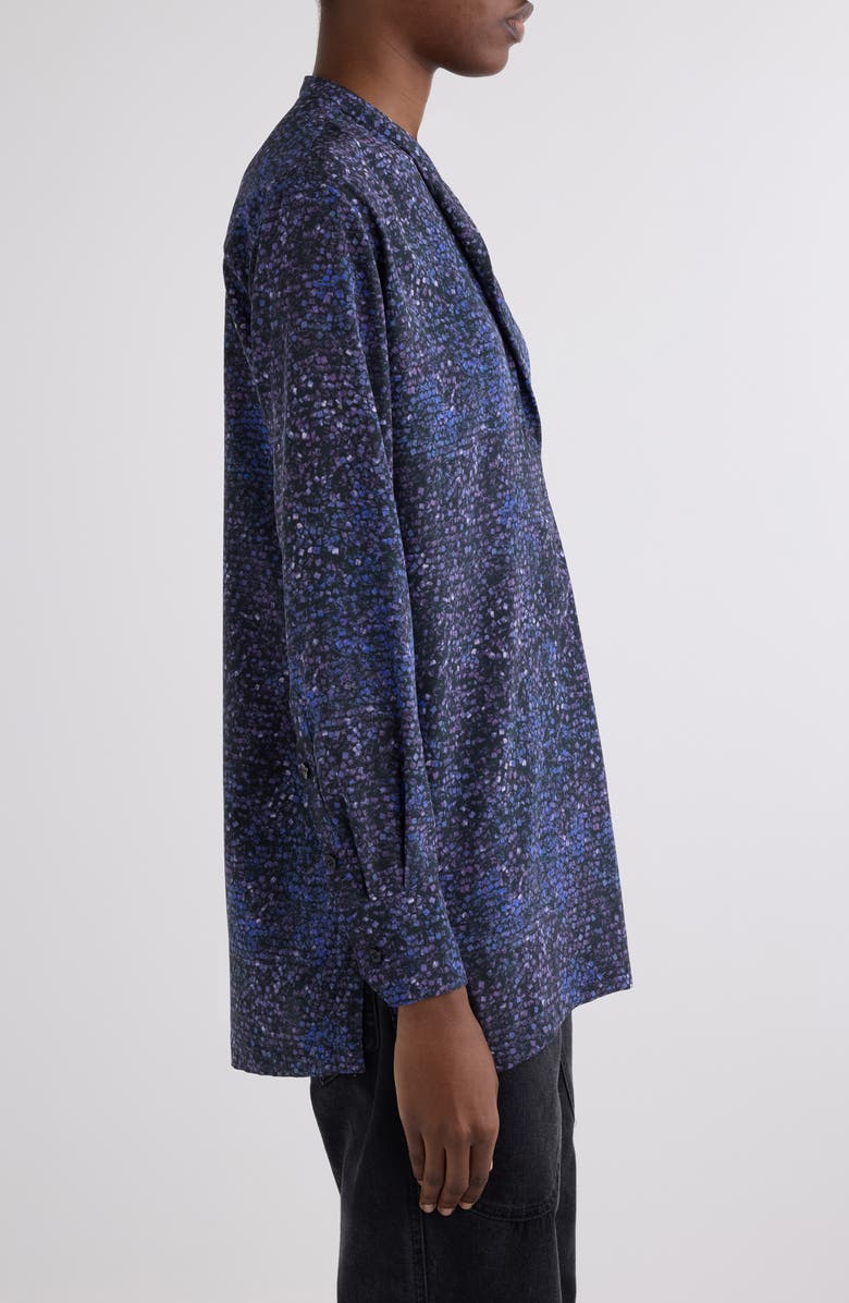 Isabel Marant Sima Mosaic Print Stretch Crepe Shirt, Alternate, color, Midnight