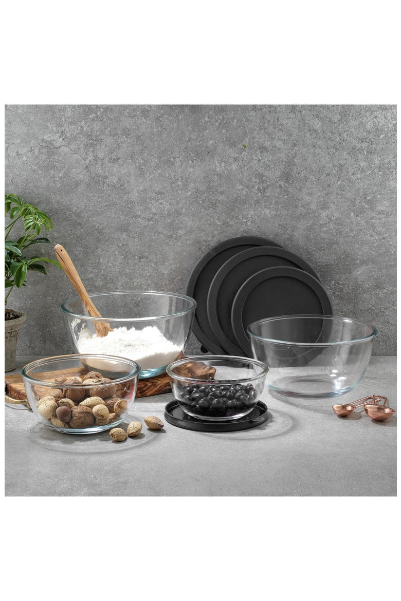 Set of 4 Thick Glass Mixing Bowls with Airtight Lids, Alternate, color, BLACK