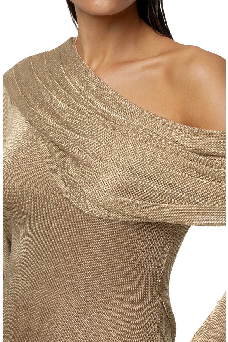 Drape & Shine Metallic One-Shoulder Long Sleeve Knit Dress, Alternate, color, GOLD
