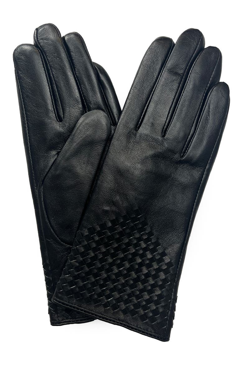 Woven Leather Gloves, Main, color, BLACK