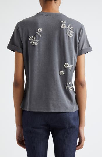 Cinq à Sept Bree Crystal Vine Detail Stretch Cotton T-Shirt Cinq à Sept Bree Crystal Vine Detail Stretch Cotton T-Shirt