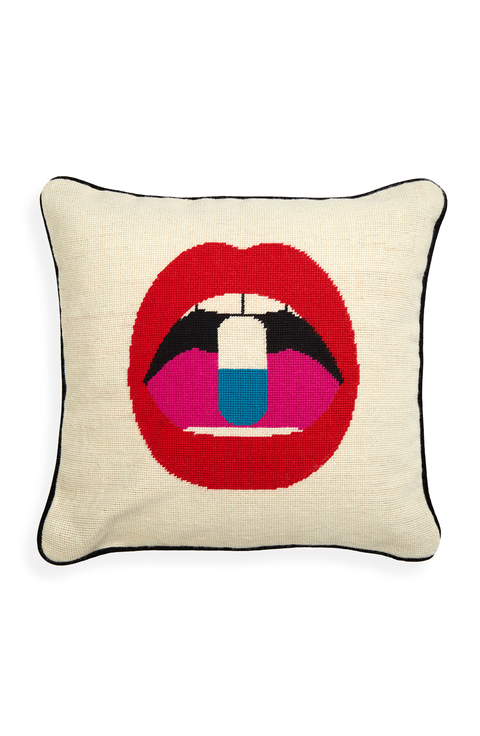 Lips Needlepoint Throw Pillow