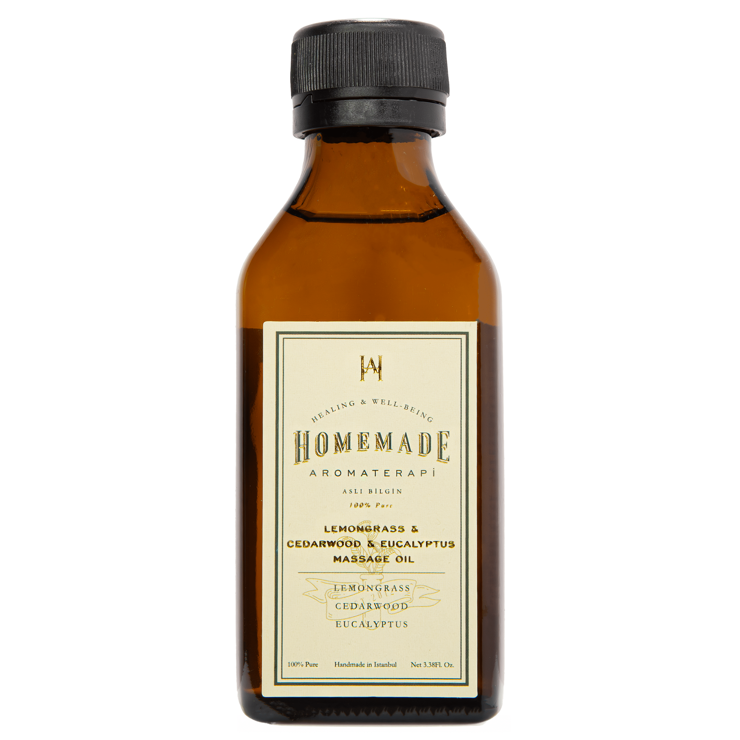 Homemade Aromaterapy Invigorating Soothing Lemongrass Cedarwood Eucalyptus Massage Oil In Gold