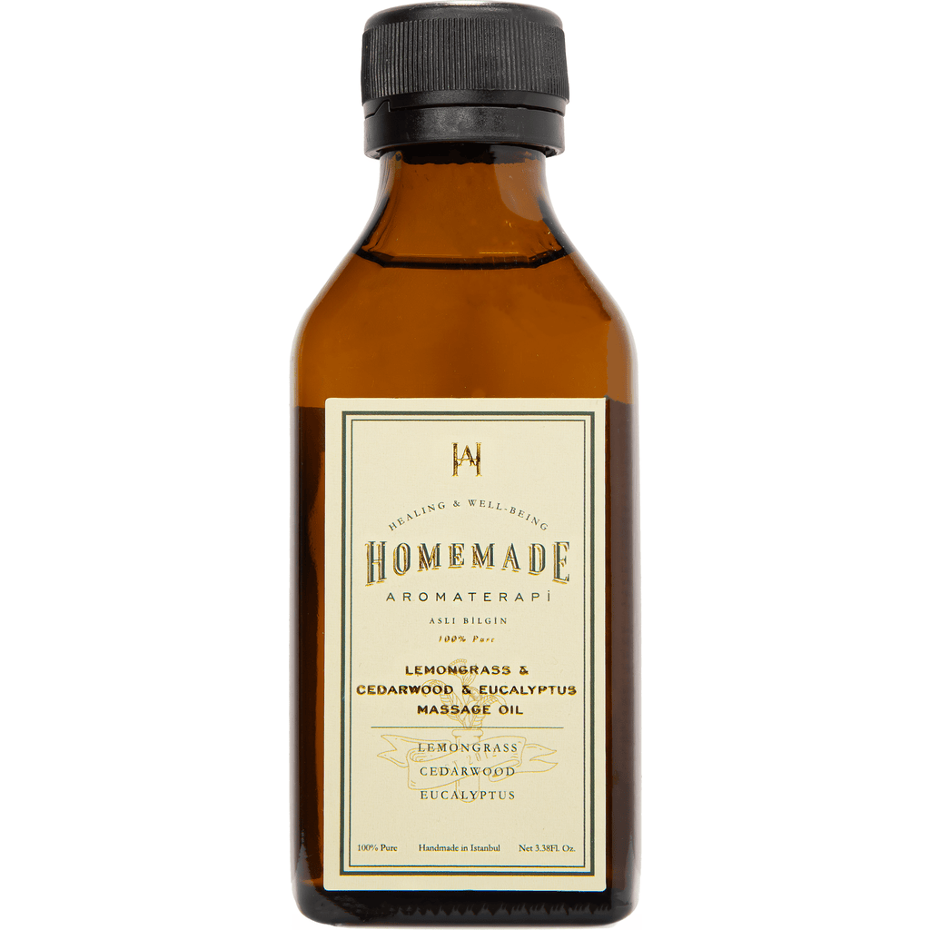 Homemade Aromaterapy Invigorating Soothing Lemongrass Cedarwood Eucalyptus Massage Oil In Gold