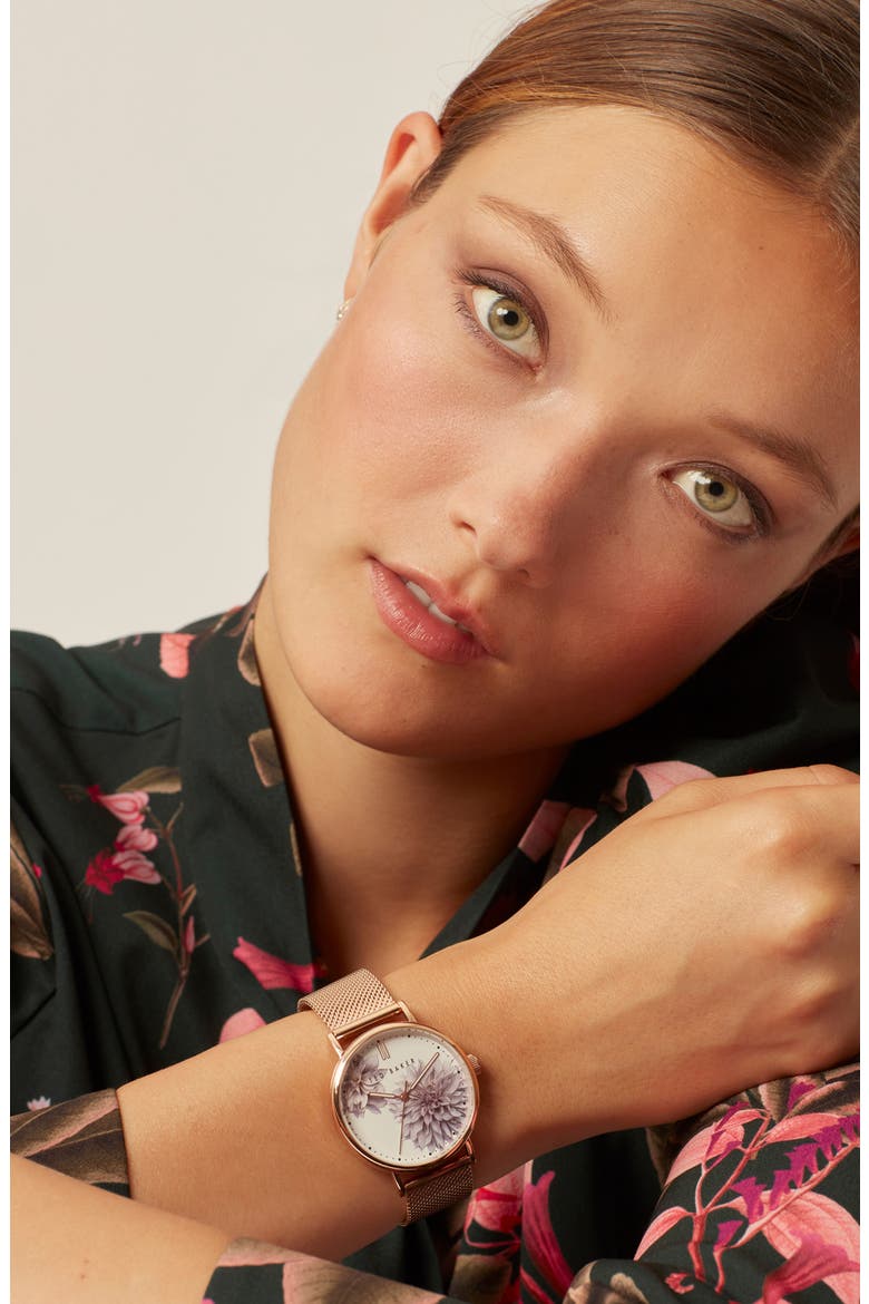 London Phylipa Peonia Mesh Strap Watch, 37mm, Alternate, color, ROSE GOLD-TONE