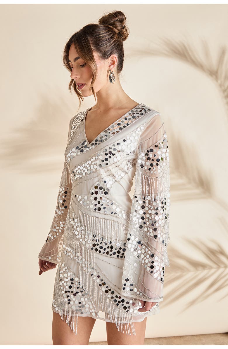 Coast Flare Sleeve Sequin Mini Dress, Alternate, color, Natural