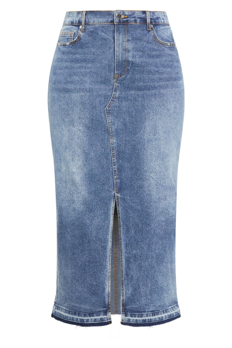 Hallie Raw Hem Denim Pencil Skirt, Alternate, color, LIGHT DENIM