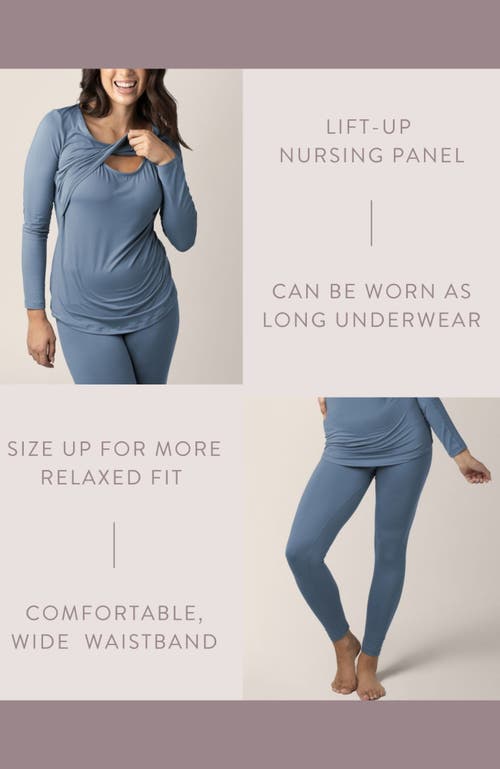 Kindred Bravely Jane Long Sleeve Nursing Pajama Set In Slate Blue In Blue