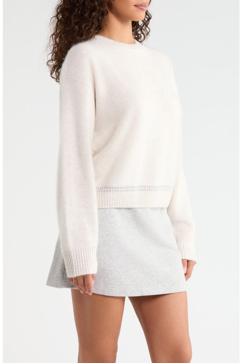 Brushed Cashmere Crewneck Sweater, Alternate, color, CHALK WHITE / GREY MELANGE