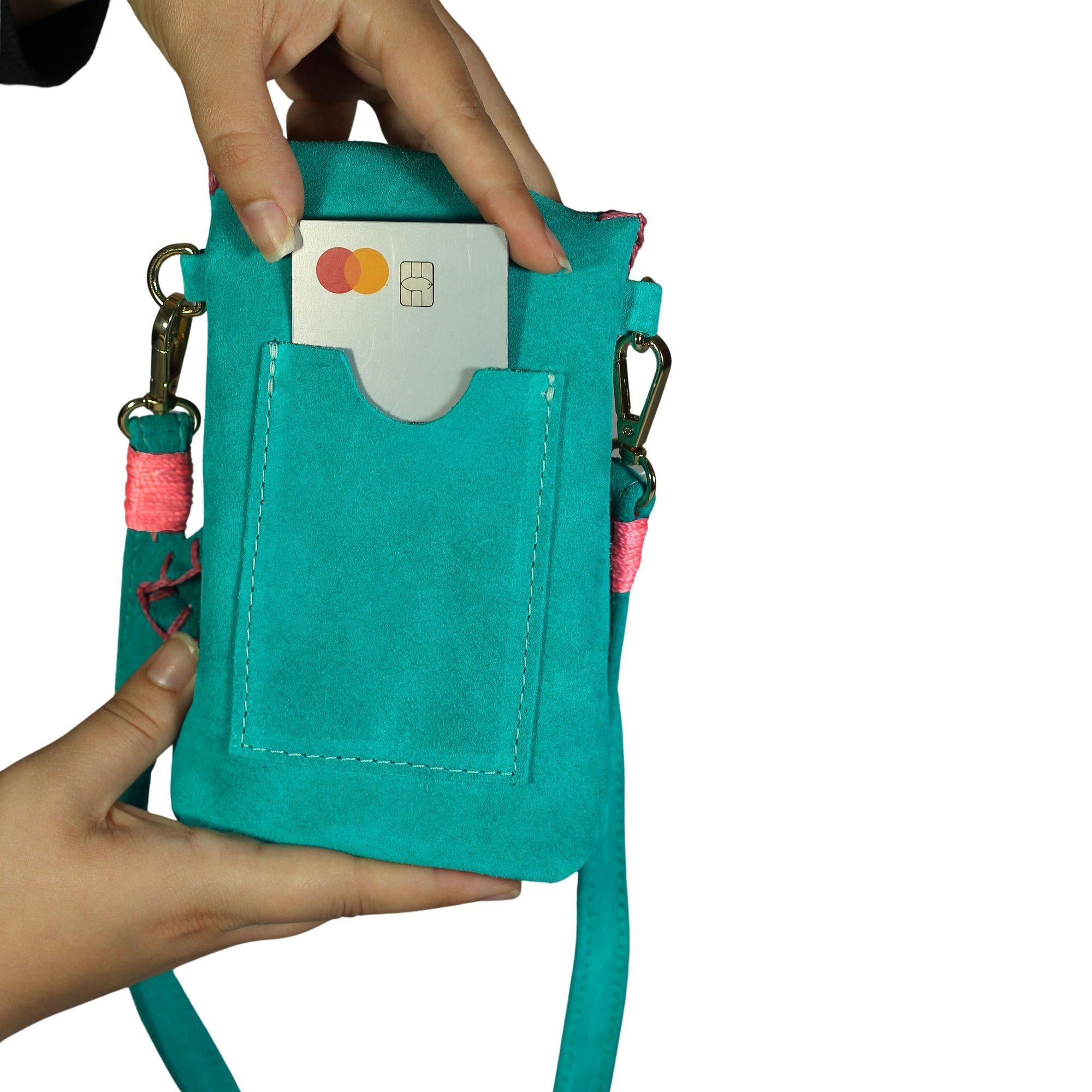 Cell Phone Butterly Suede Leather Bag, Alternate, color, Sky