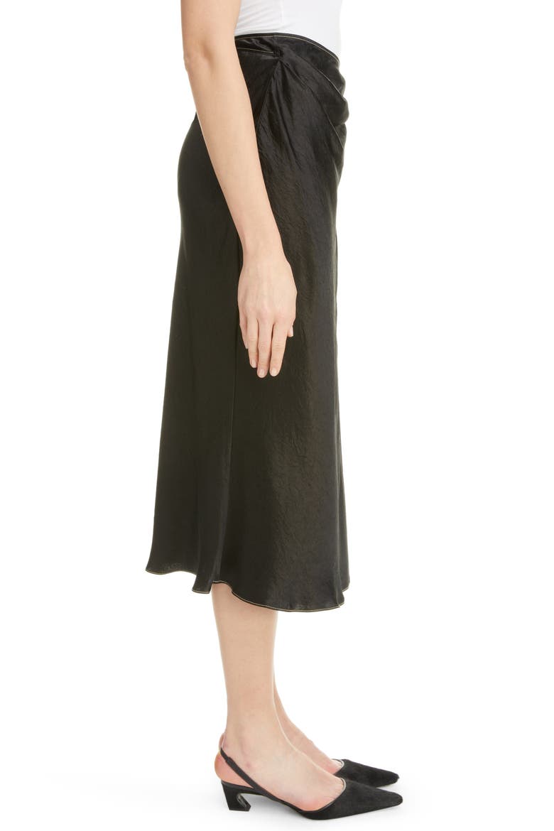 Iala Topstitch Satin Wrap Skirt, Alternate, color, BLACK