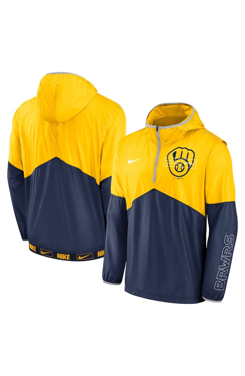 Nike Men's Nike Gold/Navy Milwaukee Brewers Overview Half-Zip Hoodie Jacket, Main, color, 