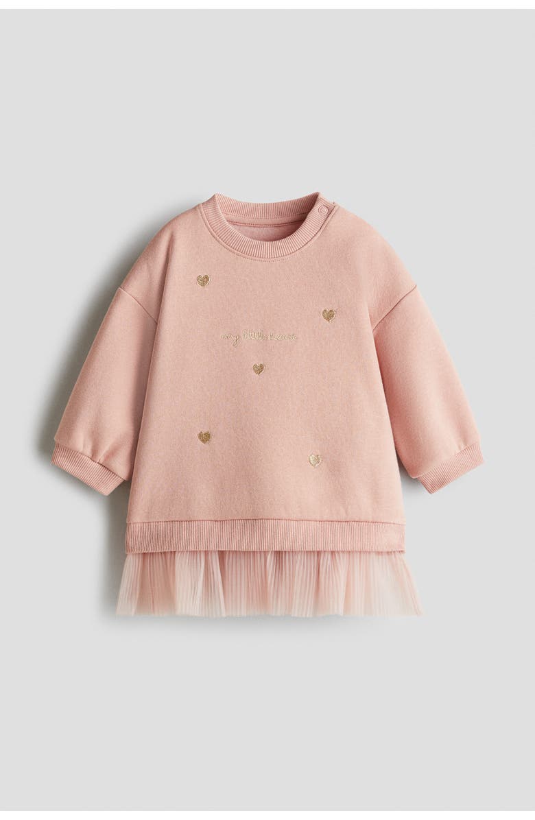 H&M Tulle-skirt Sweatshirt Dress, Main, color, Light Dusty Pink/Hearts