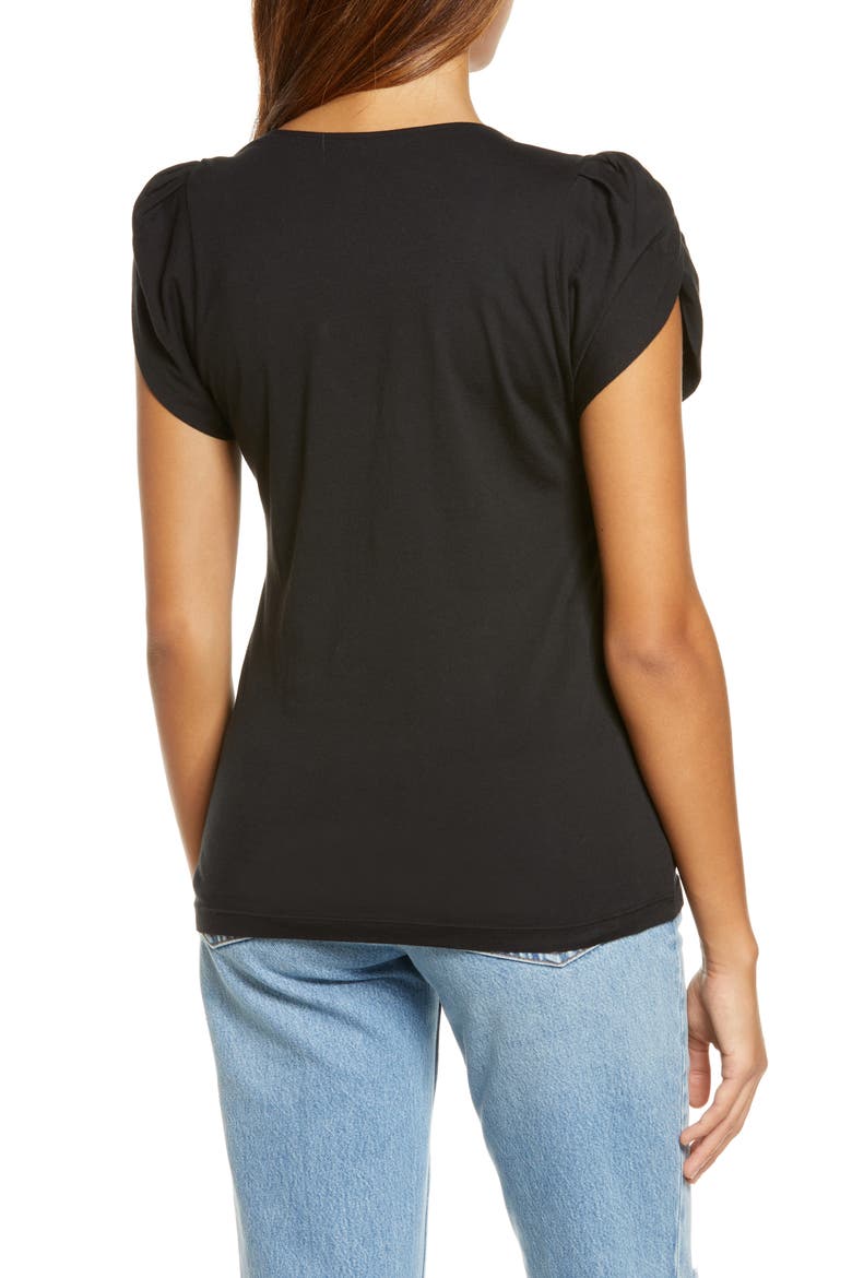 Amy Tulip Sleeve V-Neck Organic Cotton Top, Alternate, color, BLACK