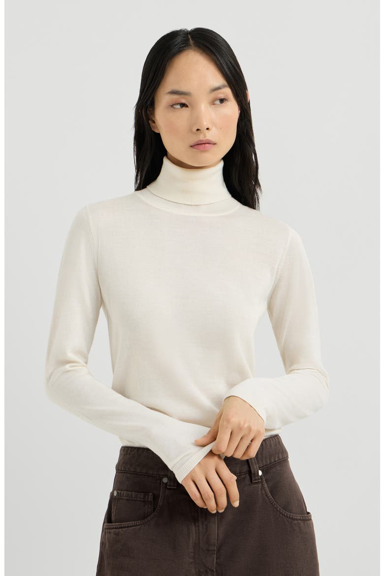 Cashmere and silk lightweight turtleneck sweater, Main, color, White