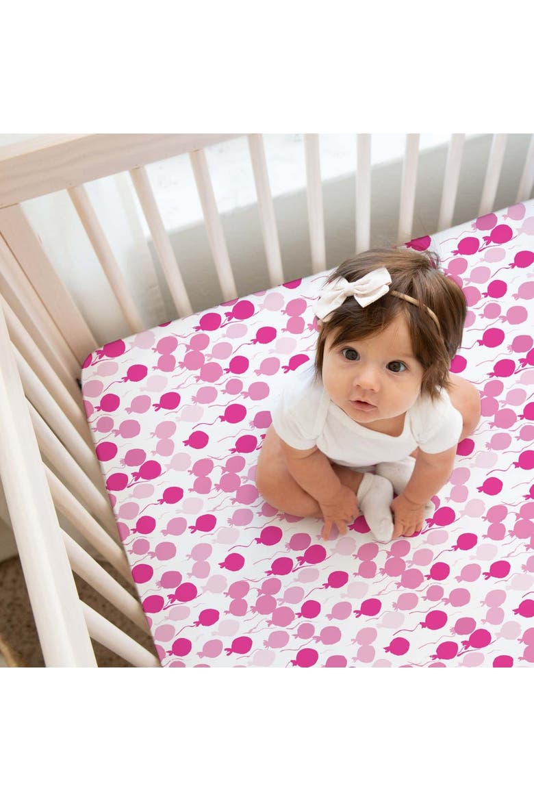 Organic Fitted Crib Sheet, Alternate, color, Pink Balloons
